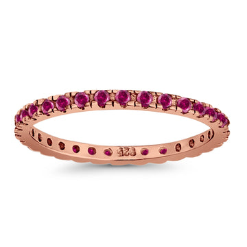 Stackable Band Ring Round Rose Tone, Simulated Ruby CZ 925 Sterling Silver